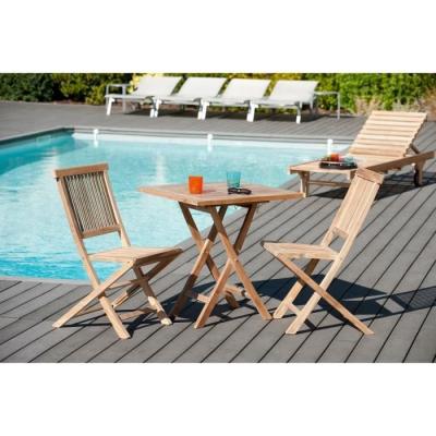 MACABANE Table de jardin 2 personnes, carr&eacute;e pliante 70 x 70 cm en bois Teck