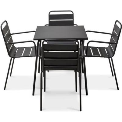 OVIALA  - Ensemble table de jardin carr&eacute;e et 4 fauteuils acier gris - Palavas