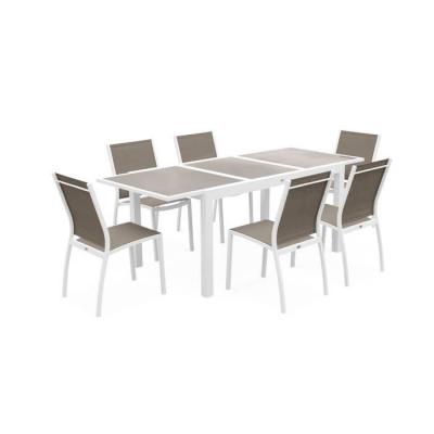 SWEEEK Salon De Jardin Table Extensible - Orlando Taupe - Table En Aluminium 150/210 Cm. Plateau De Verre