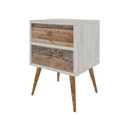 BOBOCHIC Chevet BERGEN Blanc / Noyer  Blanc   Pieds bois Deux tiroirs