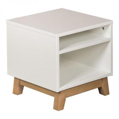Les Tendances Table de chevet 2 niches laqu&eacute; blanc et pieds h&ecirc;tre massif Nandy 