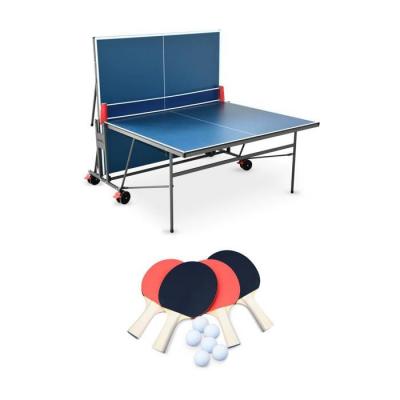SWEEEK Table de ping pong pliable + 4 raquettes et 6 balles - Utilisation int&eacute;rieure - Bleue
