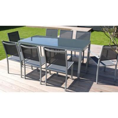 OVIALA  Table de Jardin rectangulaire et 8 chaises en Aluminium Gris