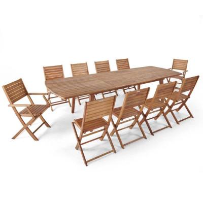 OVIALA Table extensible et 10 chaises en bois 300 x 110 x 76 cm