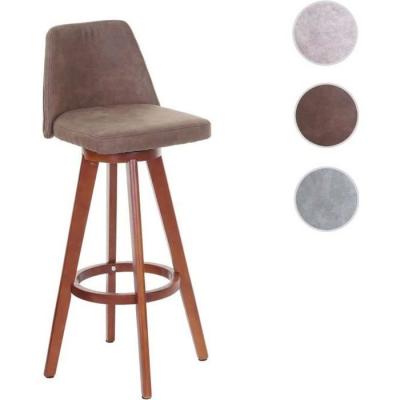Tabouret de bar MENDLER HWC-C43 tissu rotatif vintage marron pieds fonc&eacute;s