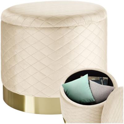 TECTAKE Pouf coffre de rangement aspect velours COCO matelass&eacute; effet cr&egrave;me