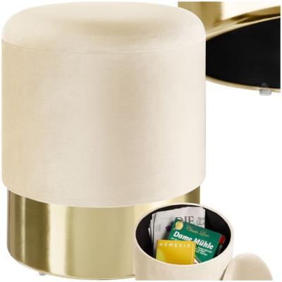 TECTAKE  Pouf Coffre de rangement rond en Velours 36 cm x 44,5 cm, 300 kg poids support&eacute; - Beige