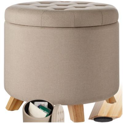 TECTAKE  Tabouret avec coffre de rangement aspect lin SUNA capitonn&eacute; - sable