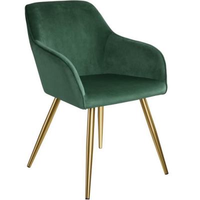Tectake Chaise MARILYN Effet Velours Style Scandinave - vert fonc&eacute;/or