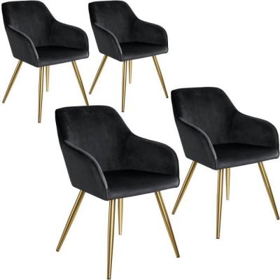 TecTake 4 Chaises MARILYN Effet Velours Style Scandinave - noir/or