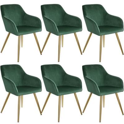 TecTake 6 Chaises MARILYN Effet Velours Style Scandinave - vert fonc&eacute;/or