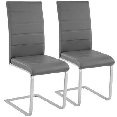 TECTAKE 2 Chaises de Salle &agrave; Manger Rembourr&eacute;es Pieds en m&eacute;tal Argent&eacute;s Design Moderne Gris