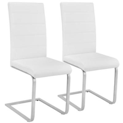 Tectake - Ensemble de 2 chaises de salle &agrave; manger Rembourr&eacute; avec rev&ecirc;tement aspect cuir - blanc