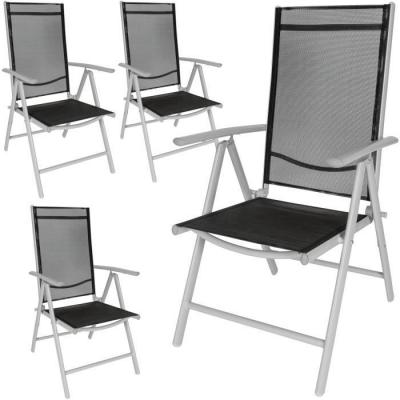 TECTAKE  Lot de 4 chaises de jardin pliantes en aluminium - noir/gris
