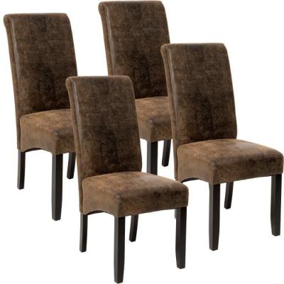 Tectake lot de 4 chaises aspect cuir - marron fonc&eacute; 403500