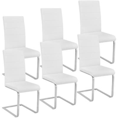 TECTAKE 6 Chaises de Salle &agrave; Manger Rembourr&eacute;es Pieds en m&eacute;tal Argent&eacute;s Design Moderne Blanc