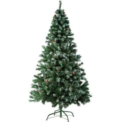 Sapin de No&euml;l artificiel en PVC avec pommes de pin effet naturel vert