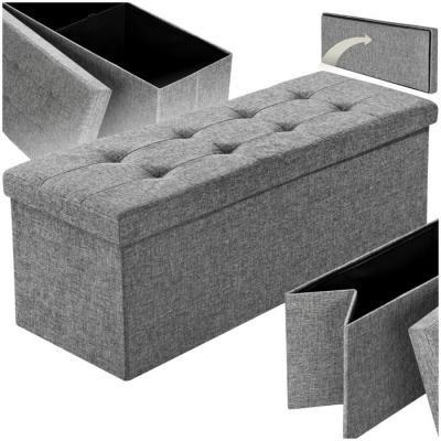 TECTAKE Banc coffre de rangement pliable en polyester 110x38x38cm gris clair