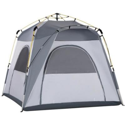  Outsunny Tente de camping familiale 4 personnes montage instantan&eacute;e pop-up 4 fen&ecirc;tres pare-soleil dim. 2,4L x 2,4l x 1,95H m blanc gris