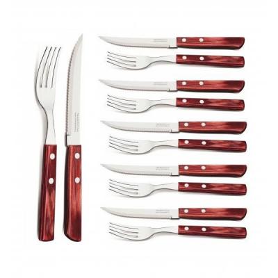 TRAMONTINA  - Couteaux et fourchettes &agrave; steak Churrasco, 12pcs, Inox et bois