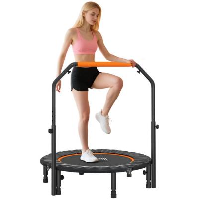 HOMCOM Trampoline de fitness gym pliable - poign&eacute;e r&eacute;glable, 28 ressorts - &oslash; 102 cm - noir orange