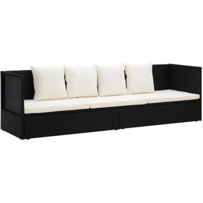 VIDAXL Canap&eacute; de jardin avec coussin et oreillers - Noir - 200 x 60 x 58 cm