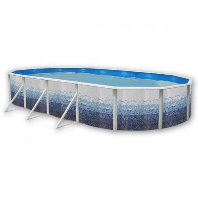 TOI Kit Piscine Hors-sol Acier  Trencadis Ovale D&eacute;coration C&eacute;ramique 7.30 X 3.66 X 1.20m 