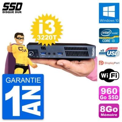 LENOVO Ultra Mini PC  M92p Tiny Intel i3-3220T RAM 8Go SSD 960Go Windows 10 Wifi