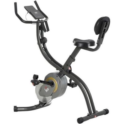 HOMCOM  V&eacute;lo d'appartement pliable selle r&eacute;glable dossier guidon ergonomique &eacute;cran LCD multifonction bandes r&eacute;sistance acier gris noir
