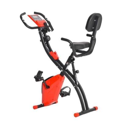 HOMCOM  V&eacute;lo d'appartement pliant 8 niveaux de r&eacute;sistance &eacute;cran LCD multifonction suspensions support tablette acier rouge noir