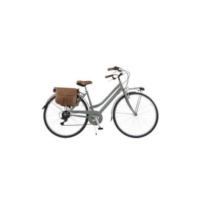 VIA VENETO V&eacute;lo de ville Femme -  By Canellini Retro Vintage Acier + Sac cuir lat&eacute;ral porte bagage - Gris 