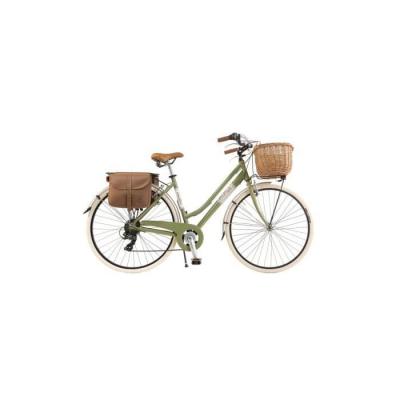 VIA VENETO V&eacute;lo de ville Femme -  By Canellini Retro Vintage Aluminium + Panier et Sac cuir lat&eacute;ral porte bagage - Taille 46 Vert Olive 
