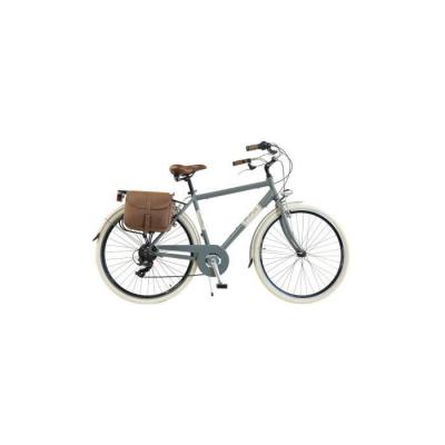 VIA VENETO V&eacute;lo de ville Homme -  By Canellini Retro Vintage Aluminium + Sac cuir lat&eacute;ral porte bagage - Taille 54 Gris 
