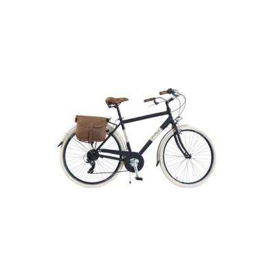 VIA VENETO V&eacute;lo de ville Homme -  By Canellini Retro Vintage Aluminium + Sac cuir lat&eacute;ral porte bagage - Taille 58 Noir 