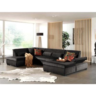 LISA DESIGN  Canap&eacute; panoramique 7 places VERMONT - Angle gauche - Velours Gris fonc&eacute;