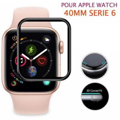  Protection d&eacute;cran en verre tremp&eacute; 3D noir pour APPLE WATCH s&eacute;rie 6 40MM