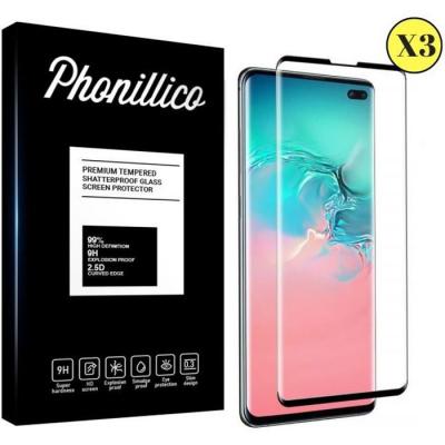 PHONILLICO Verre Trempe pour Samsung Galaxy S10 PLUS [Pack 3] Film Transparent Int&eacute;gral Bord Noir Vitre Protection Ecran