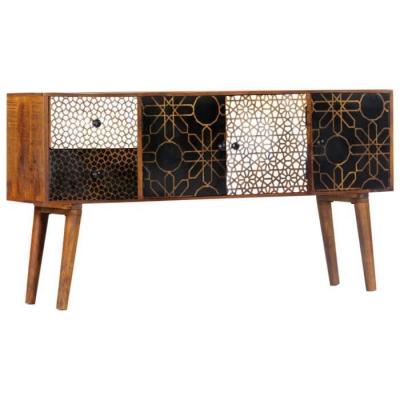 Buffet avec motif imprim&eacute; 130x30x70 cm Bois de manguier massif