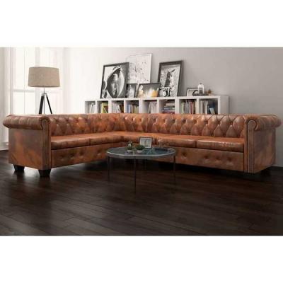 VIDAXL  Canap&eacute; d'angle Chesterfield 6 Places Cuir artificiel Marron 