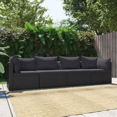 VIDAXL Canap&eacute;s de jardin 4 pcs avec coussins R&eacute;sine tress&eacute;e Noir  n/a