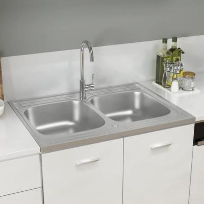 VIDAXL  &Eacute;vier de cuisine &agrave; double lavabo Argent&eacute; 800x600x155 mm Inox
