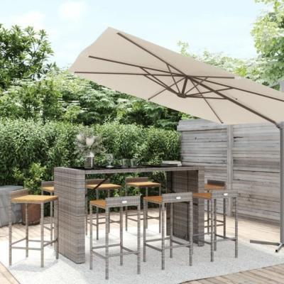 Vidaxl Ensemble De Bar Jardin 9 Pcs Gris Poly Rotin/Bois Massif Acacia