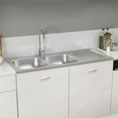 VIDAXL Evier de cuisine &agrave; double lavabo argent&eacute; 1200x500x155 mm inox