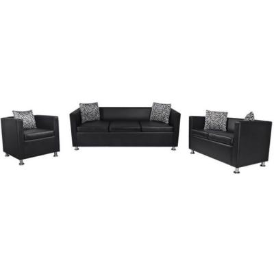 VIDAXL Jeu de canap&eacute; &agrave; 2 places et &agrave; 3 places et fauteuil Noir  - Noir