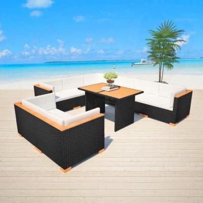 VIDAXL  salon de jardin 10 pcs avec coussins r&eacute;sine tress&eacute;e noir 42753