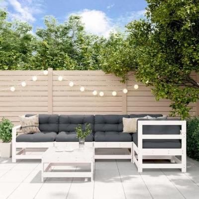 VIDAXL Salon de jardin 6 pcs Blanc Bois de pin massif - 