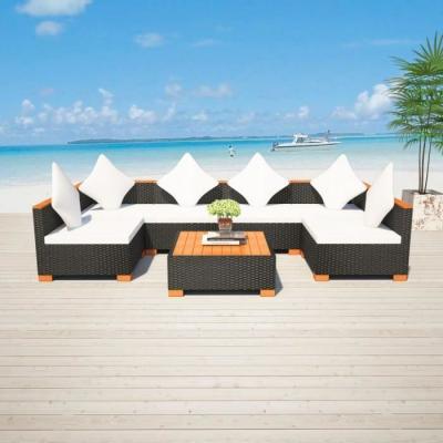 VIDAXL  salon de jardin 7 pcs avec coussins r&eacute;sine tress&eacute;e noir 42751