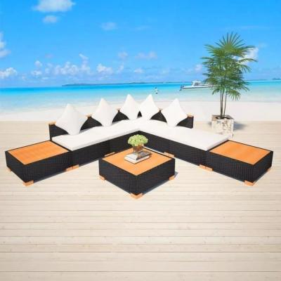 VIDAXL  salon de jardin 8 pcs avec coussins r&eacute;sine tress&eacute;e noir 42756
