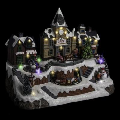 FEERIC LIGHTS & CHRISTMAS Village de No&euml;l lumineux, anim&eacute; et musical La gare et son train