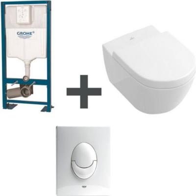 VILLEROY ET BOCH Villeroy Pack WC suspendu sans bride Subway 2.0 + abattant + plaque blanche + b&acirc;ti Grohe